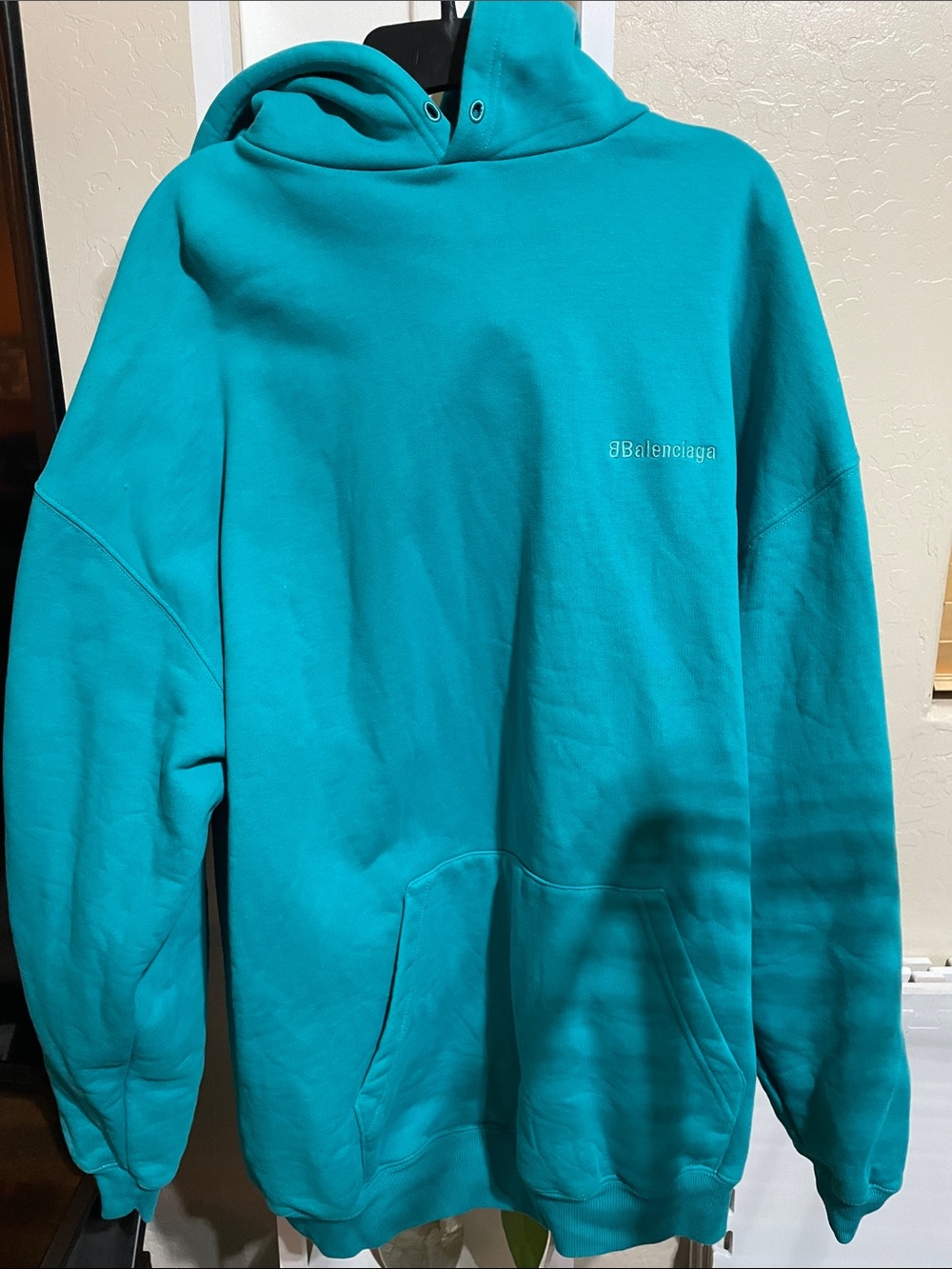 Balenciaga Men's Teal Crewneck Hoodie